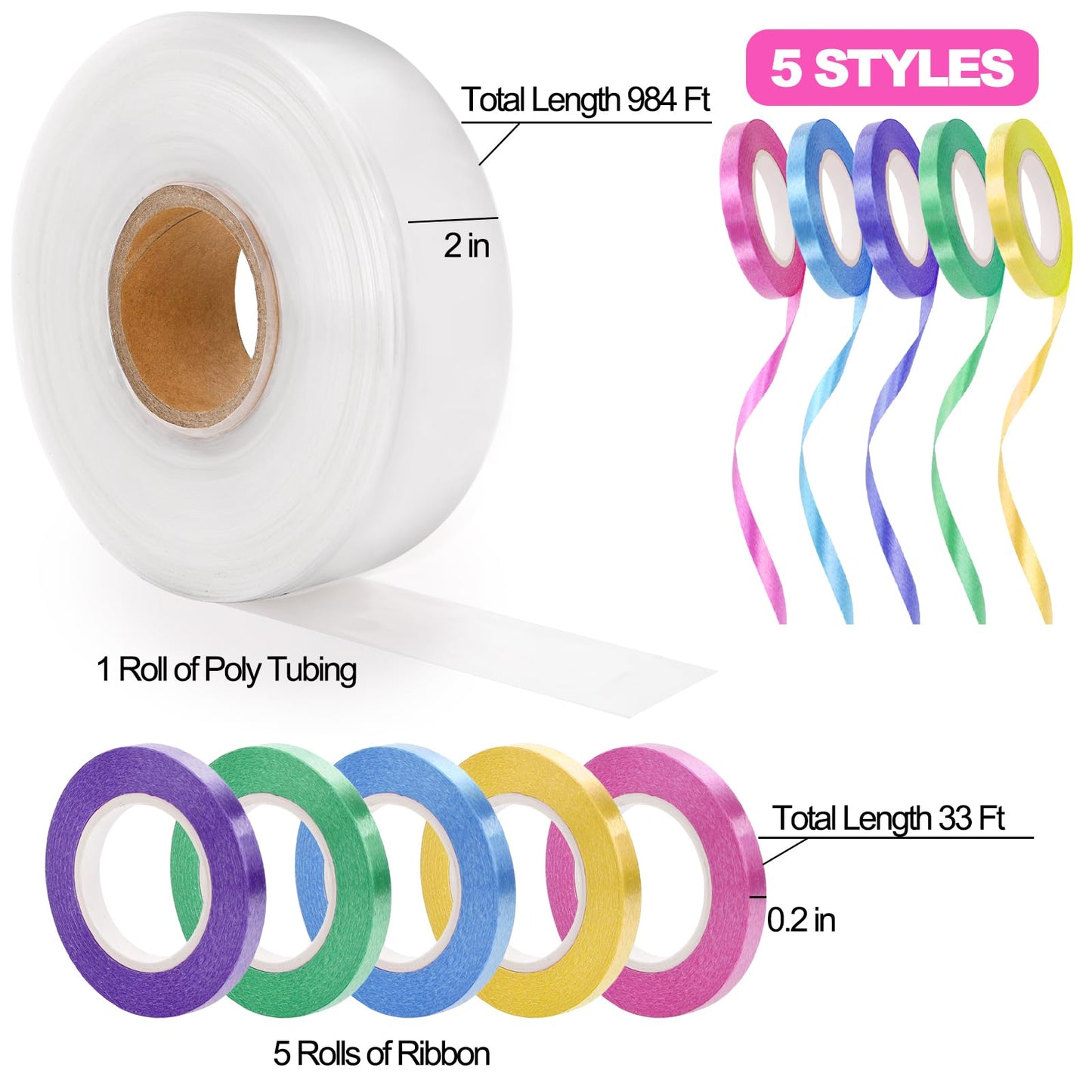 Lawei 2 Inch x 984 Ft Candy Lei Poly Tubing, Plastic Graduation Lei Bags with Ribbons, 4 Mil Clear Poly Bag Tubing Making Kit for Packing Snacks and Small Play, DIY Graduation Wreaths, Party Supplies