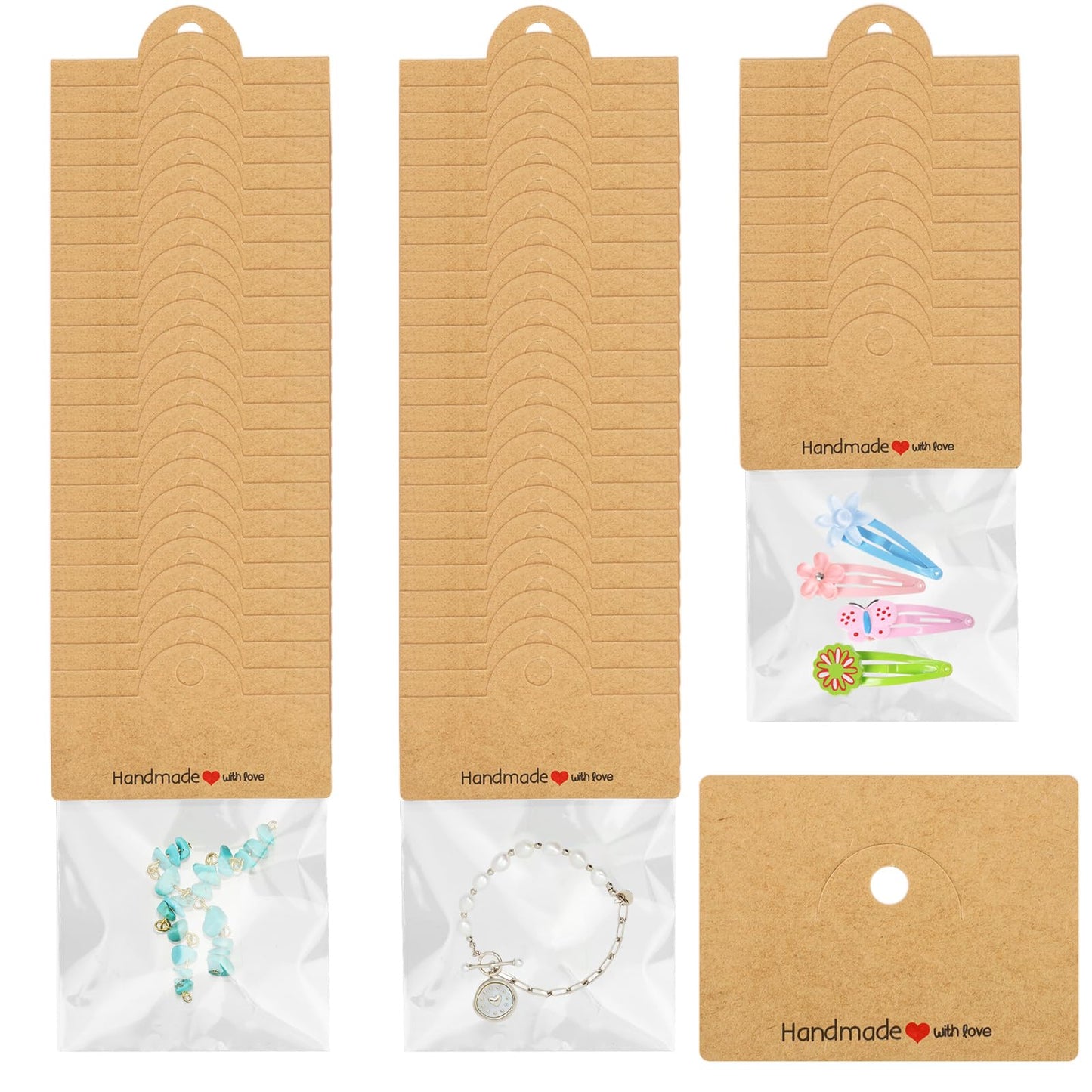 Janlaugh 200 Pcs Jewelry Package Bags Jewelry Display Bags for Small Business Brown Display Clear Pouch for Selling, Small Craft Packaging Set for Bracelets, Key Chains, Earring, 3.15 x 4 Inches