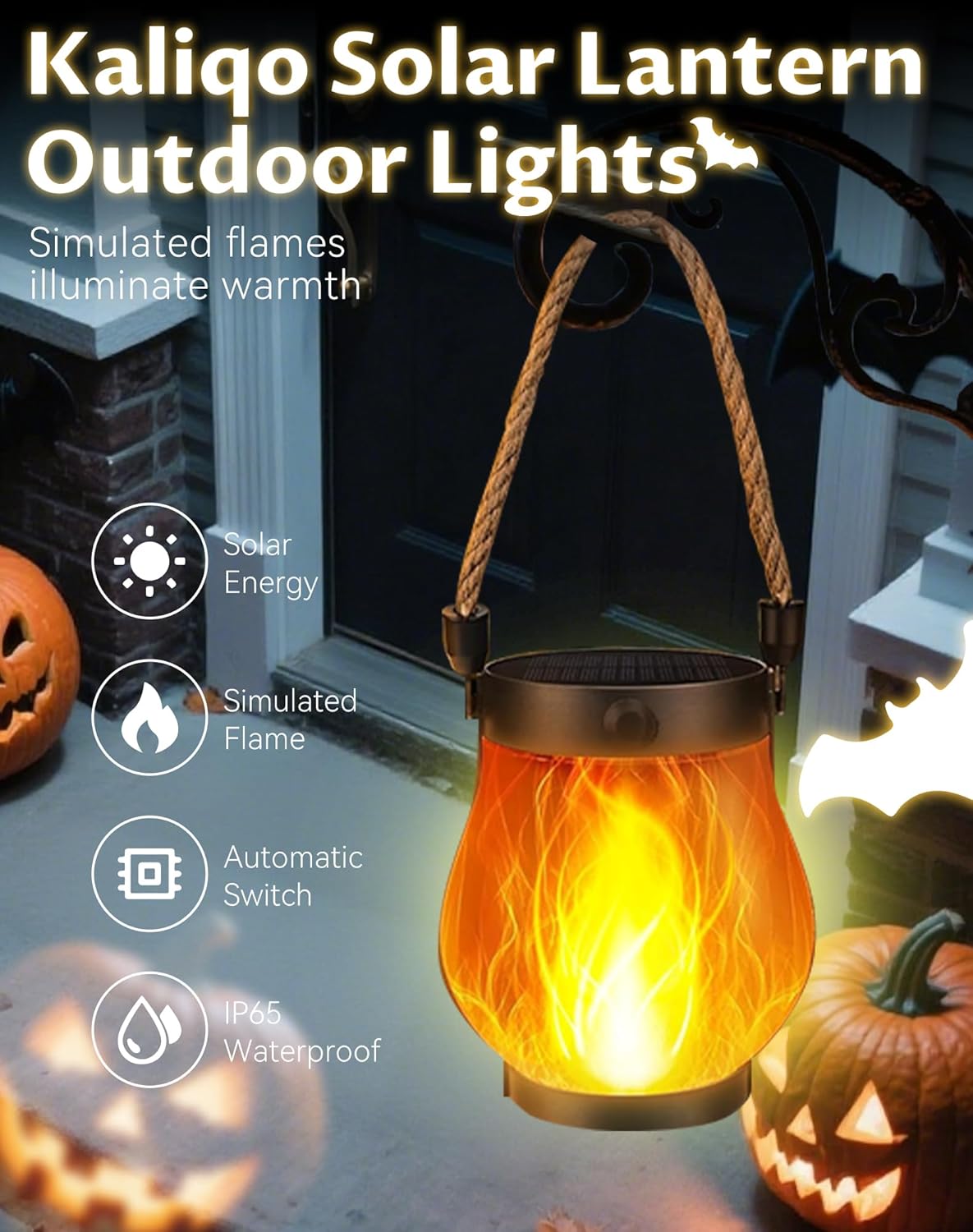 Kaliqo Solar Lantern Outdoor Lights - Official, Waterproof Kaliqo Solar Flame Lights Hangable with Dancing Flame, Hemp Rope Kaligo Lantern,Dual Charging Modes, Smokeless(1pcs)
