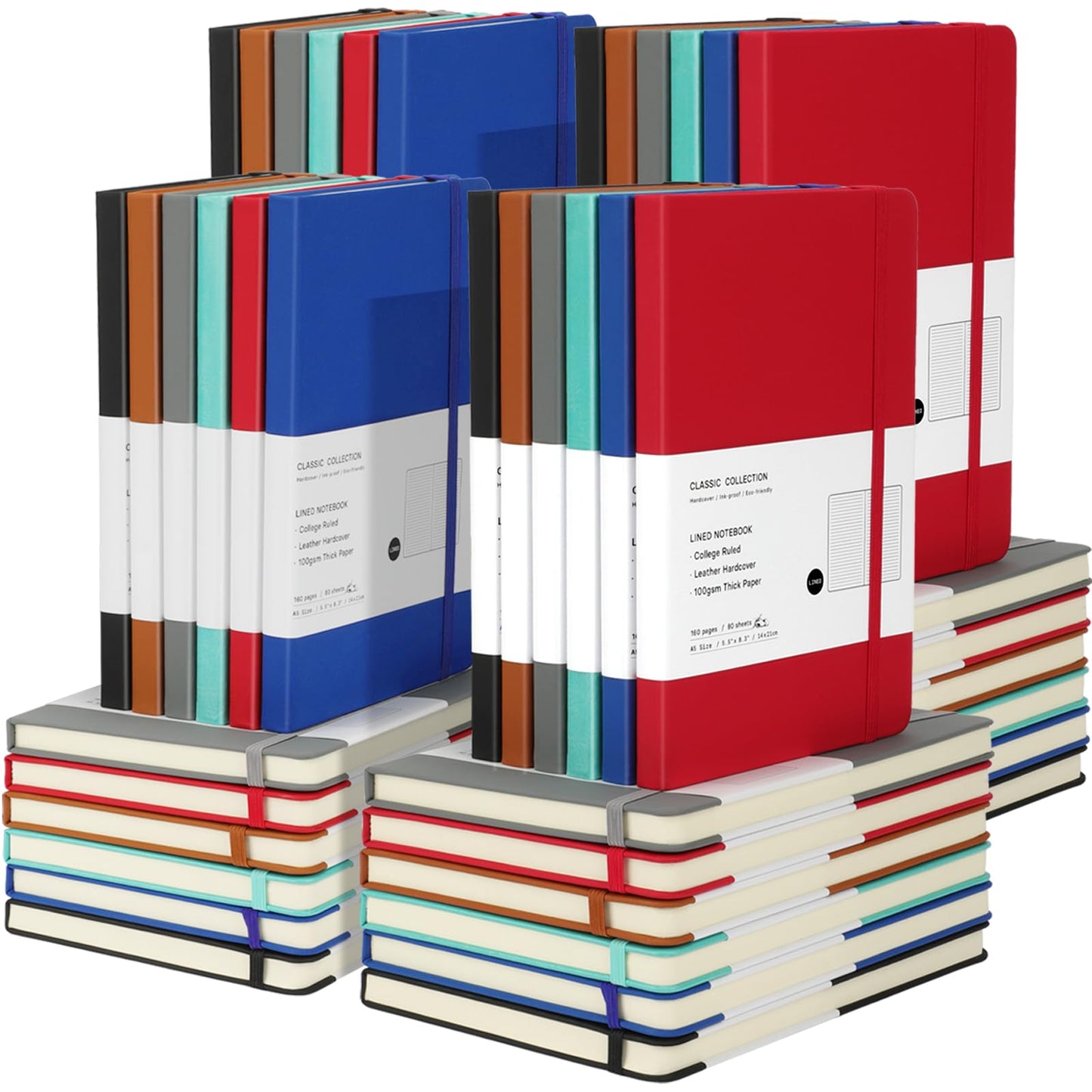 Coopay 48 Pack A5 Journal Notebooks Bulk, 160 Pages, 100GSM Thick Paper, 8.3 x 5.5 inch Hardcover Lined Leather Journals for Writing Office School Business,Bulk Notebook for Work Men Women (6 Colors)