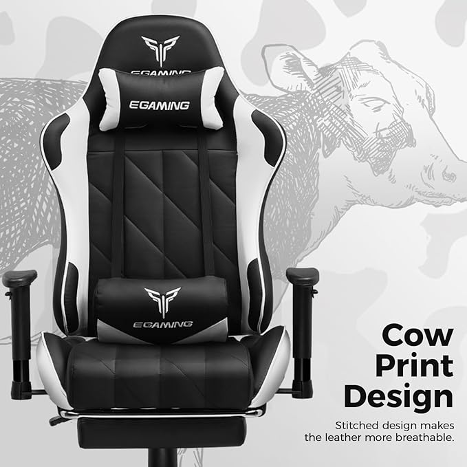 EXRACING Gaming Chair with 3D Adjustable Armrests, Cow Print Design, Ergonomic Office Chair with High Back, Computer Chair with Footrest,Comfy Diamond Stitching Sest, Game Chair for Adults