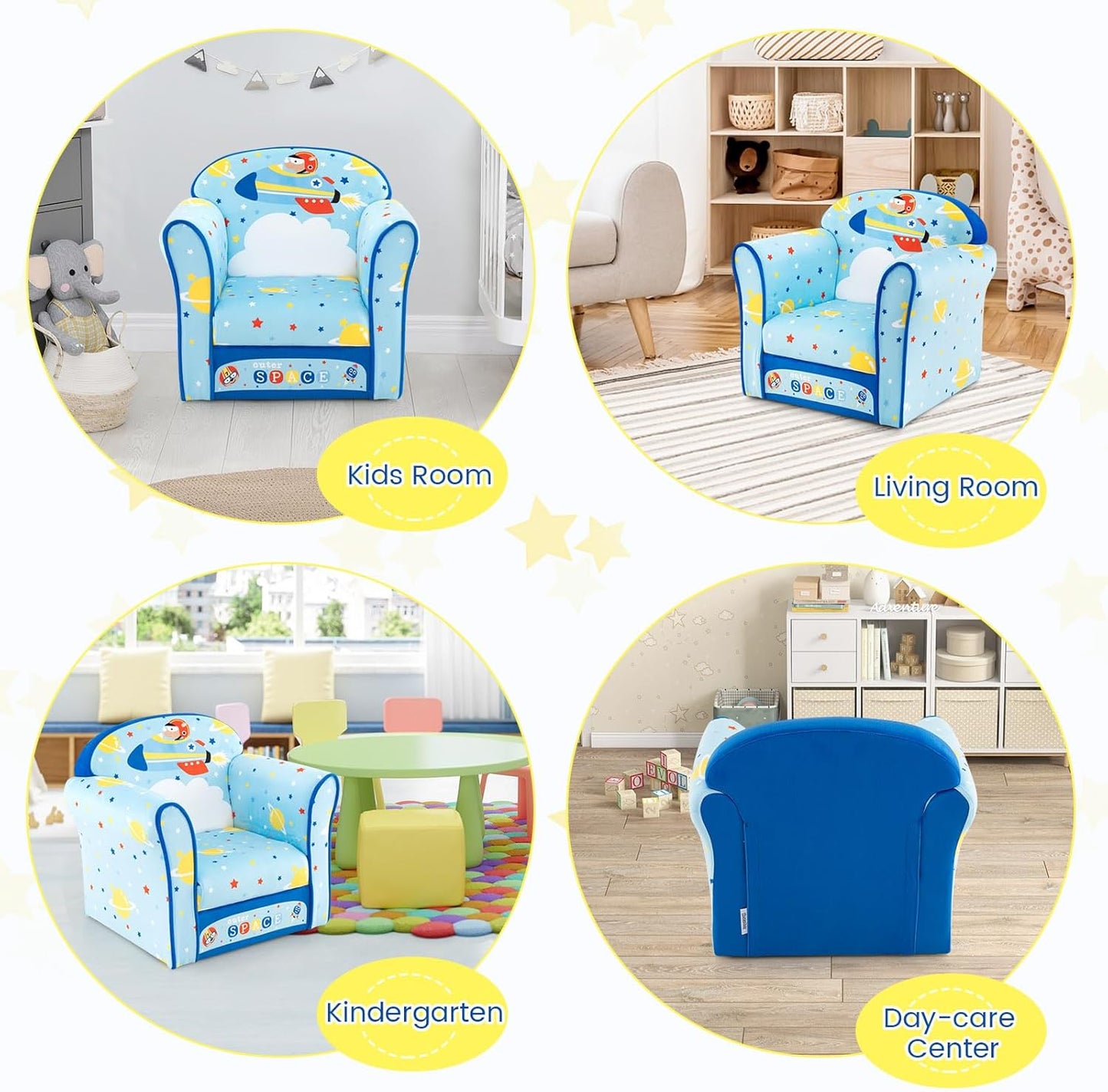 Costzon Kids Couch, Children's Sofa Armrest Chair with Pattern, Toddler Furniture w/Sturdy Wood Construction, Preschool, Lightweight Kids Couch Sofa Chair for Aged 1-5 Boys & Girls Gifts, Airplane