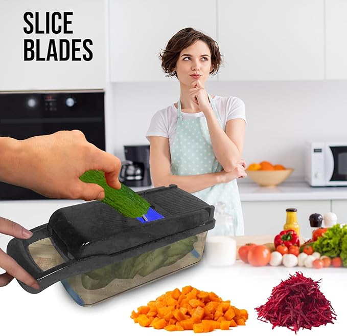Vegetable Chopper, 16 in 1 Professional Mandoline Slicer for Kitchen, Multifunctional Food Chopper Cutter for Onion, Potato, Tomato, Veggie with 8 blades and With Container