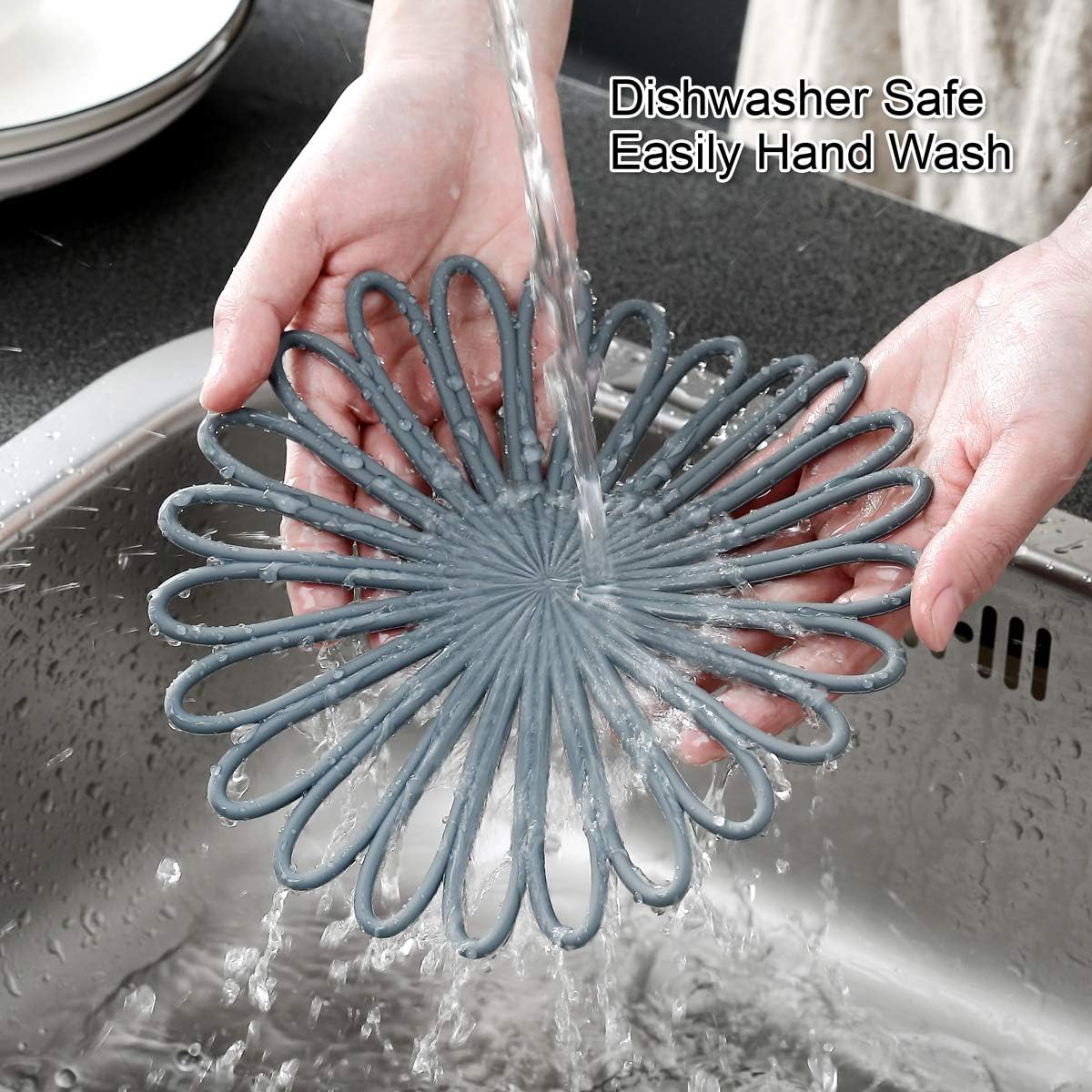 Set of 3 Silicone Trivet Mat - Hot Pot Holder Hot Pads for Table & Countertop - Trivet for Hot Dishes - Non-Slip & Heat Resistant Modern Kitchen Hot Pads for Pots & Pans, Dark Green