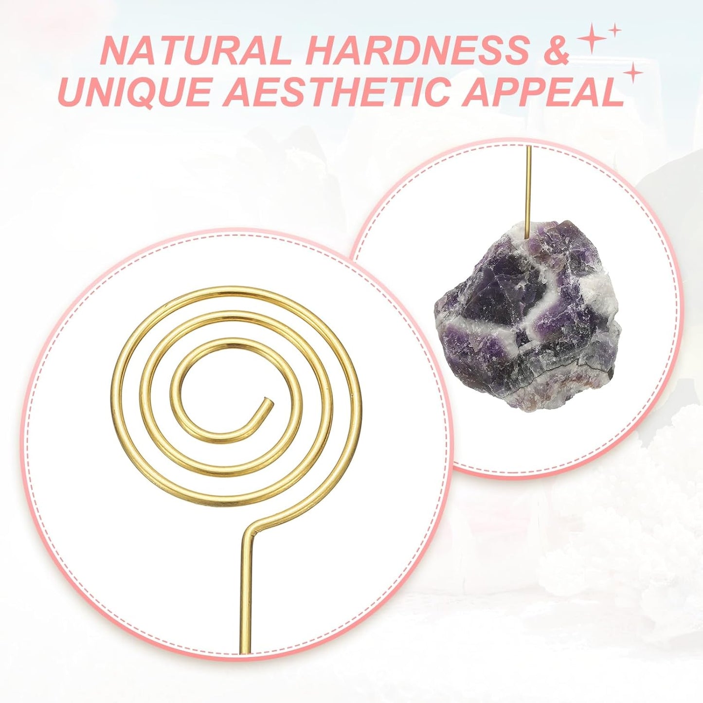PATIKIL Table Number Holder, 1Pcs Photo Clip Holders Crystal Stone Quartz Desk Card Holder Raw Lollipop Shape Iron Memo Note Photo Stand for Wedding Party Home Office Decor, Purple