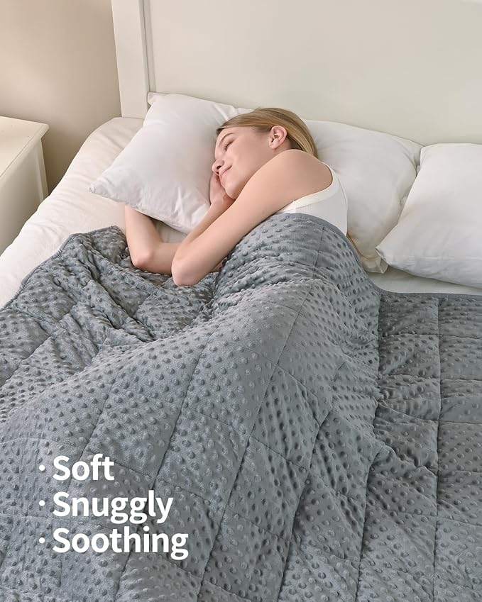 Mr. Sandman Weighted Blanket for Adults Queen, Minky Dots Heavy Blanket for Woman,Man Sleeping/Calm, Soft, Cozy and Cooling Weighted Throw Blankets, Machine Washable, 80 x 87in, 15 Pounds, Grey