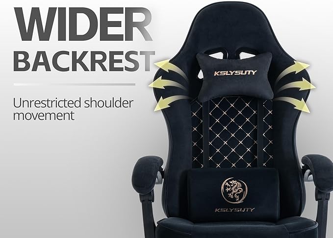 Gaming Chair for Adults with Footrest and Lumbar Support, Height Adjustable Game Chair with 360°-Swivel Seat and Headrest and for Office or Gaming (Black Fabric)