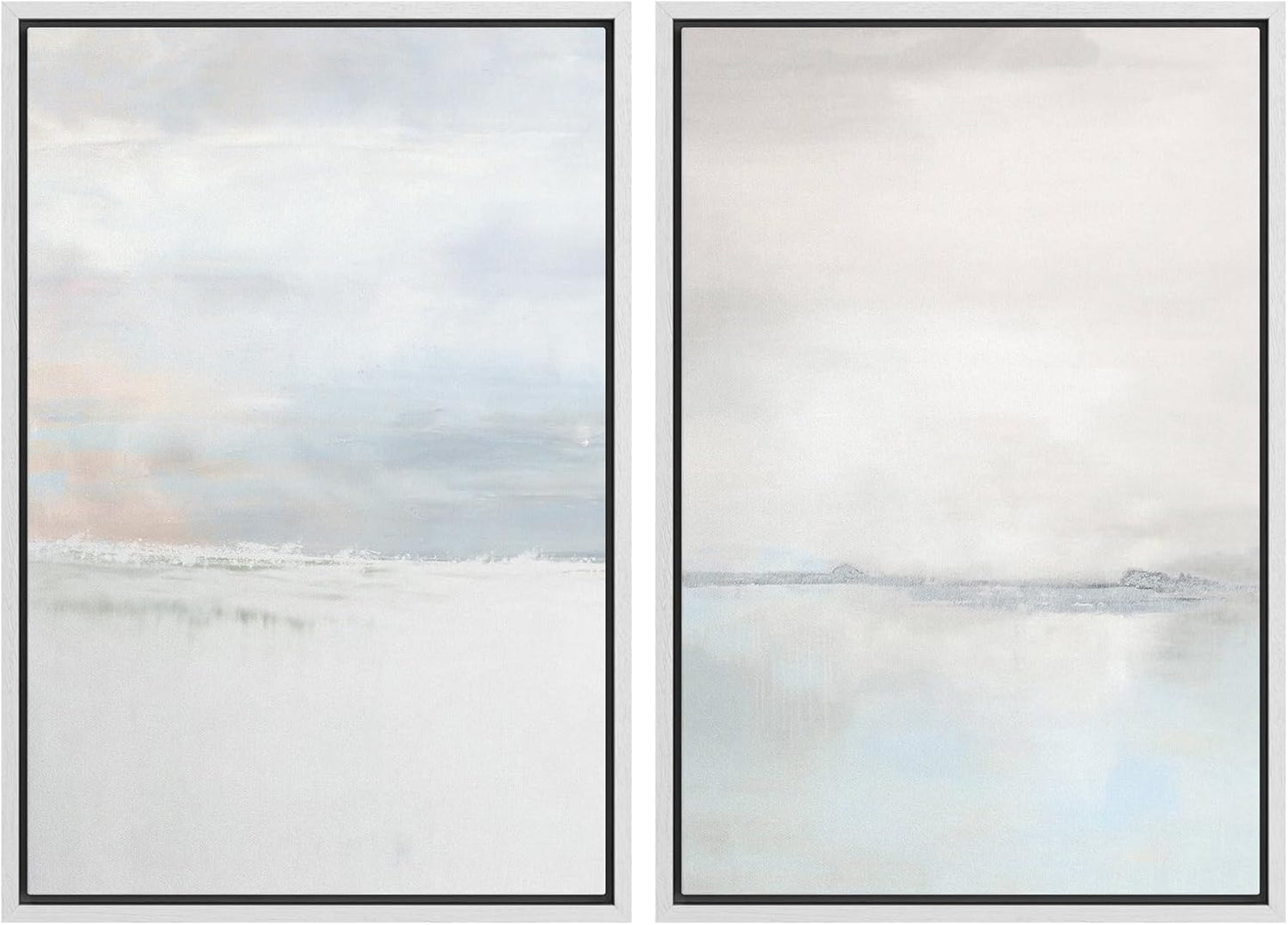 SIGNWIN Framed Canvas Print Wall Art Set Pastel Gray Watercolor Landscape Abstract Shapes Illustrations Minimal Decorative Boho Nordic Relax/Zen for Living Room, Bedroom, Office - 16"x24"x2 White
