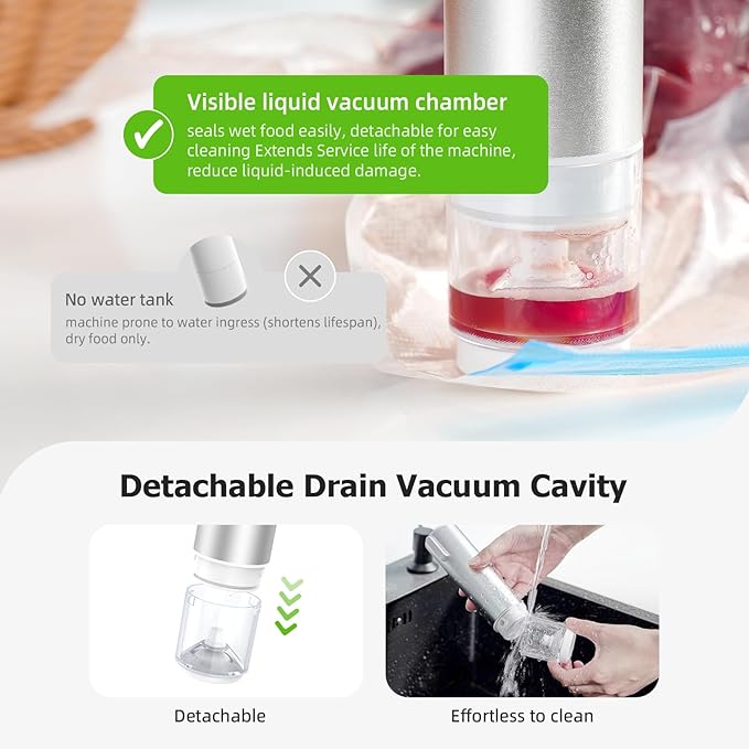 INKBIRD Compact Vacuum Sealer for Food, 6-In-1 Powerful Handheld Vacuum Sealer Machine+10 Reusable Sous Vide Bags+ 4 Reusable Jar Lids, Seal Meal 10X Fresh, Wireless & Portable & Rechargeable
