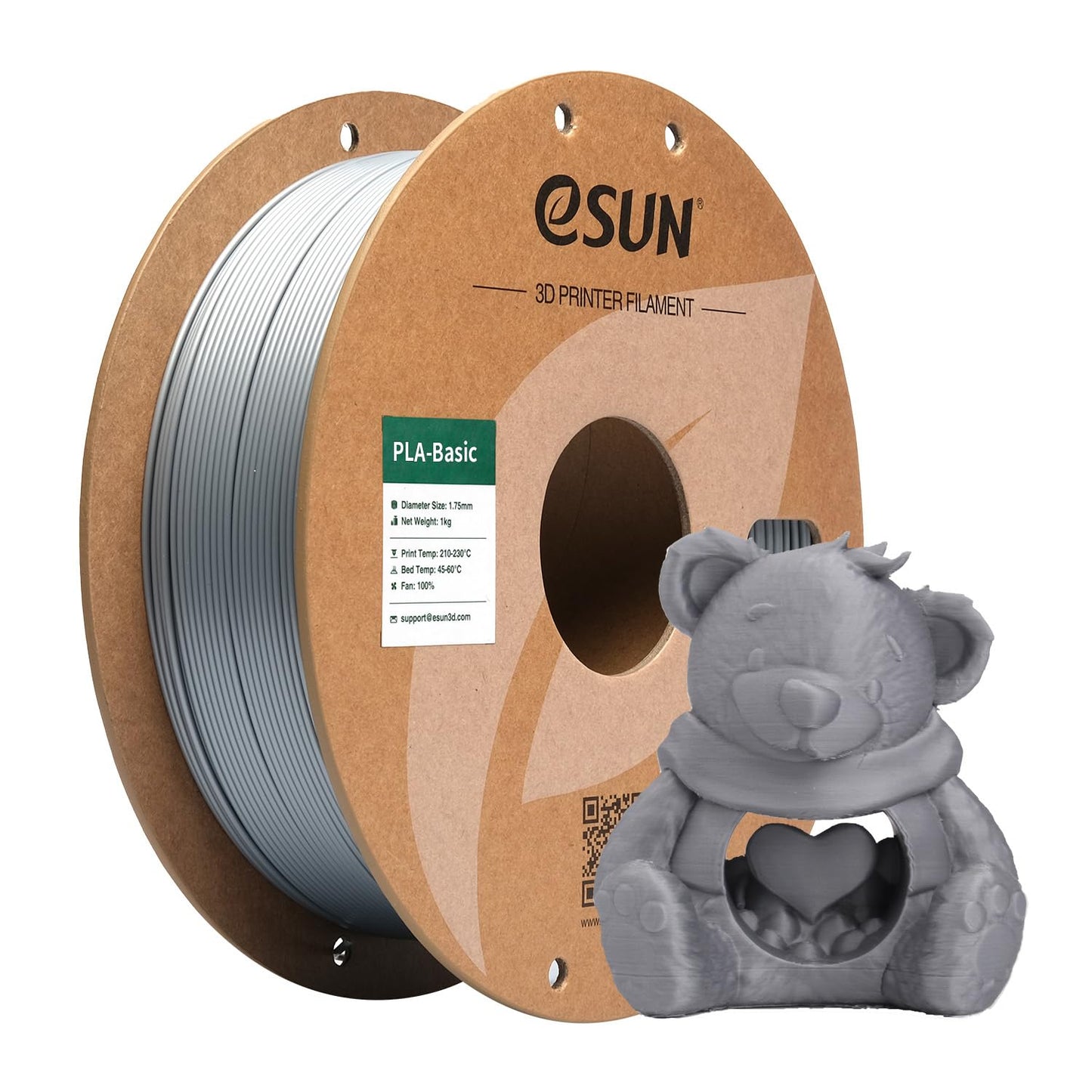 eSUN PLA Basic Filament 1.75mm, 1KG Spool (2.2 LBS) High Speed Printing 3D Printer PLA Filament,Designed for Fast Printing, Silv