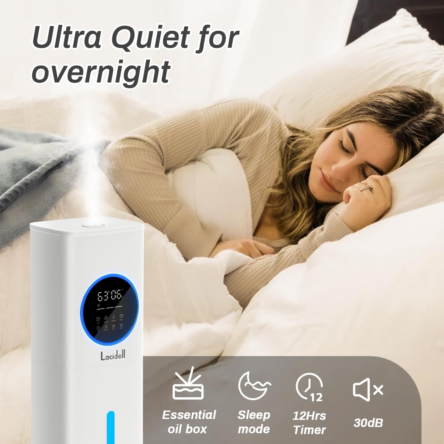 Humidifier Large Room, 2.1Gal/8L Humidifiers For Bedroom Home With Essential Oil Diffuser, Top Fill Whole House Cool Mist Humidi