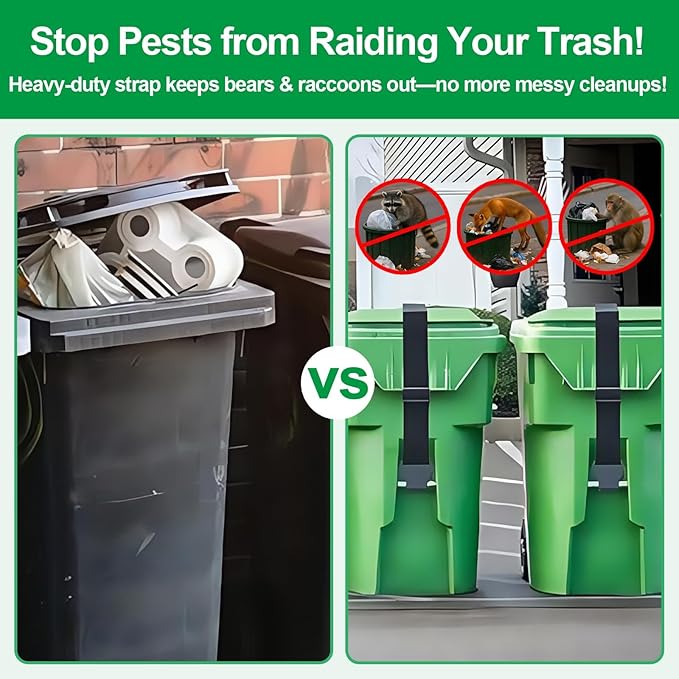 Trash Can Locks for Animals，One Claw Heavy-Duty Adjustable Bungee Straps for Bear-Proof & Raccoon-Proof Garbage Bins,Windproof Design,Fits Most Trash Cans,Odor Control（2PACK)