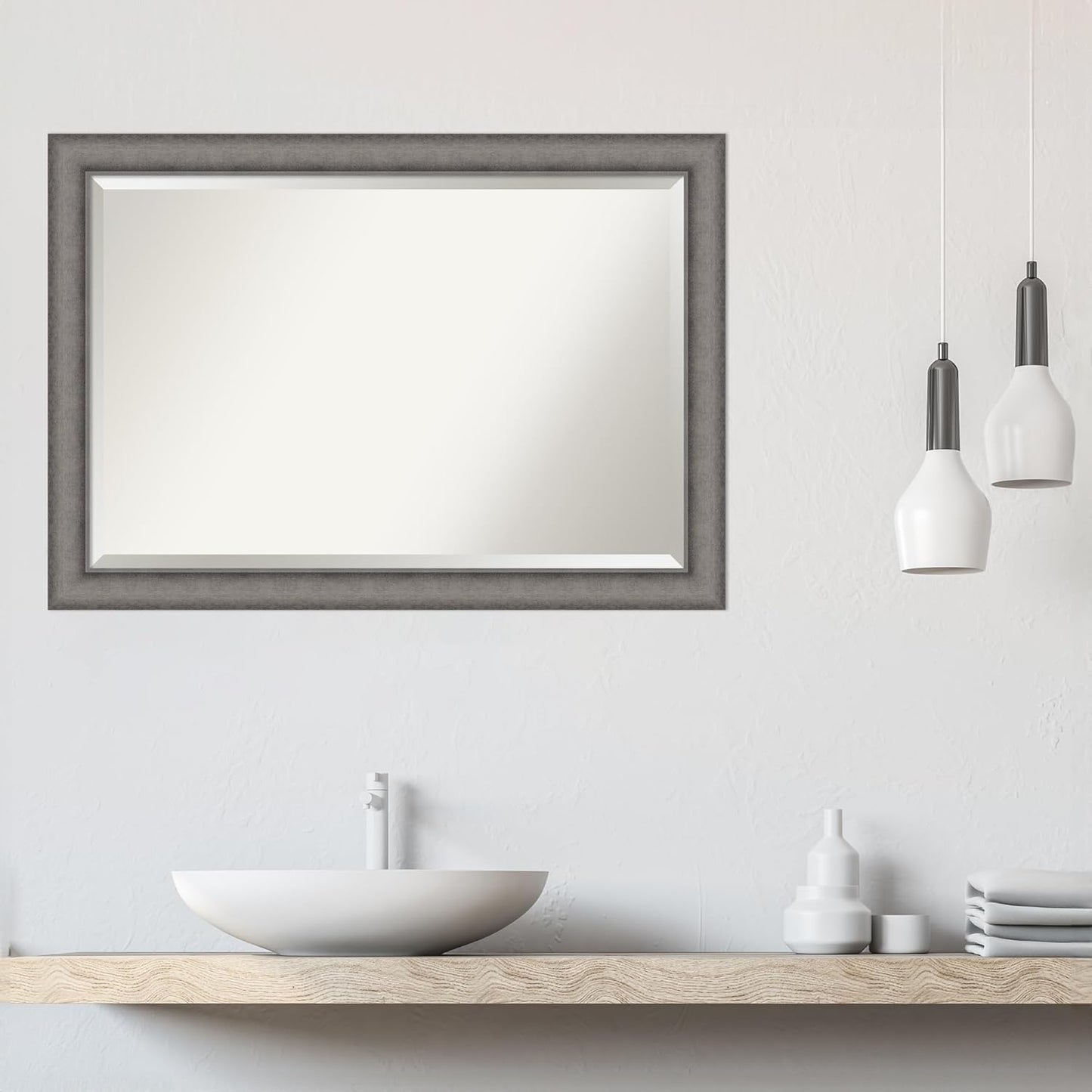 Amanti Art Grey Wall Mirror 29x41 Burnished Concrete Rectangle Bathroom Mirror for Wall Decor Living Room, Large Modern Contemporary Wood Frame, Hangs Horizonally and Vertically, Bathroom Decor