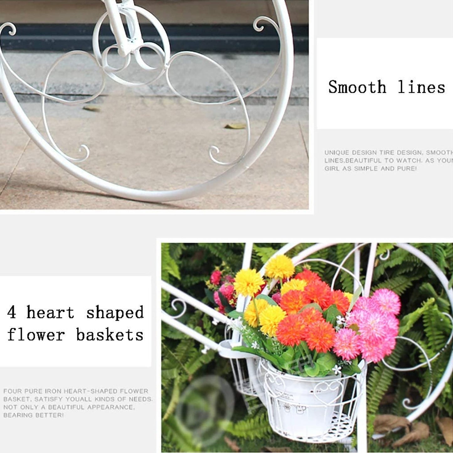 ntumLeap Wrought Iron Plant Stand Flower Pot Cart Holder with 4 Baskets - Outdoor Garden Plant Holder for Home Deck Garden Patio by Bicycle Holder Display Rack,D