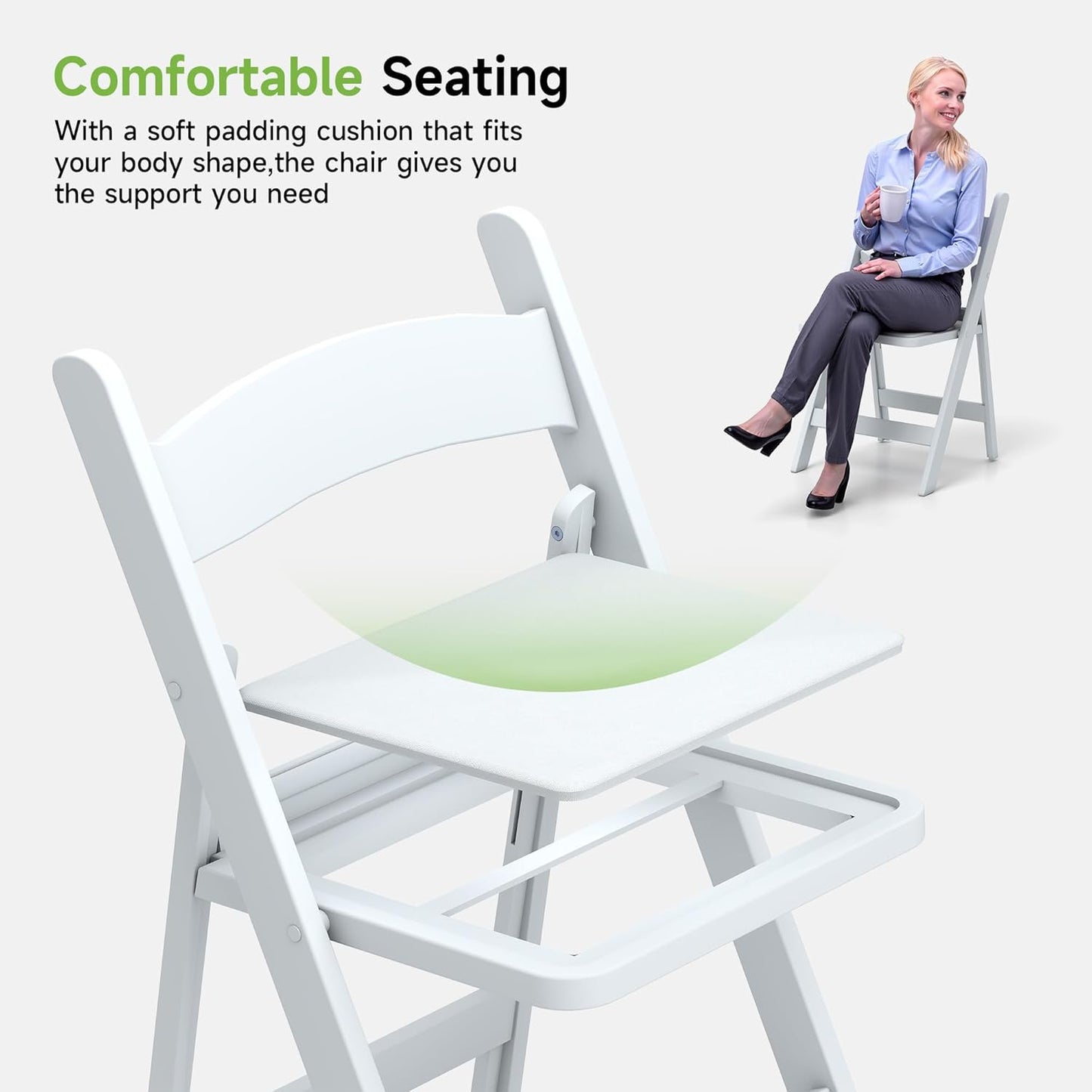 Real Relax White Resin Folding Chairs with Cushion - Comfortable Foldable Plastic Chair - Stackable Chairs with Padded Seats - Indoor/Outdoor Chairs for Events, 600lbs Capacity(30 Pack)