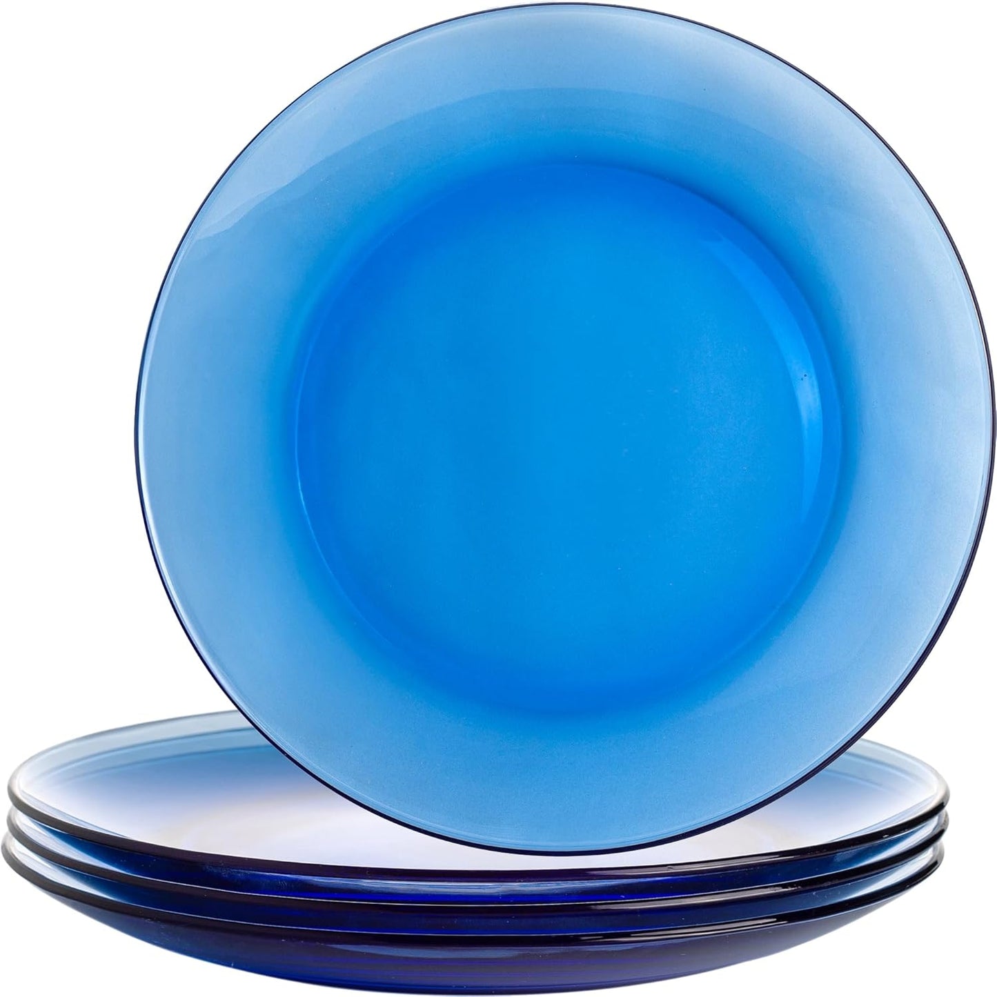 STP GOODS Glass Soup and Salad Bowl with Handles, Cobalt Transparent Glass Eating Plates, Circular Dinnerware for Salad, Bread, Dinner (Blue Set 4)