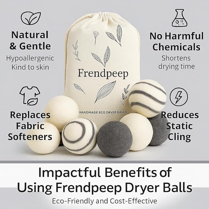 Wool Dryer Balls (6-Pack) – 100% New Zealand Wool | Cuts Drying Time Up to 30% | Natural Fabric Softener | Reusable for 1,000+ Loads | Chemical-Free Laundry Care