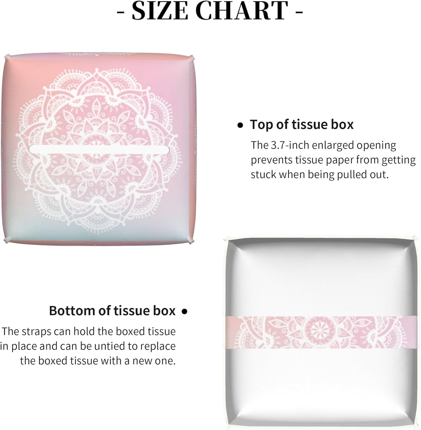 Pink Boho Mandala Flower Tissue Box Cover Square,Abstract Mandala Floral Tissue Box Holder Waterproof Leather Facial Paper Organizer Dispenser for Bathroom Home Car Nightstand Vanity Desk