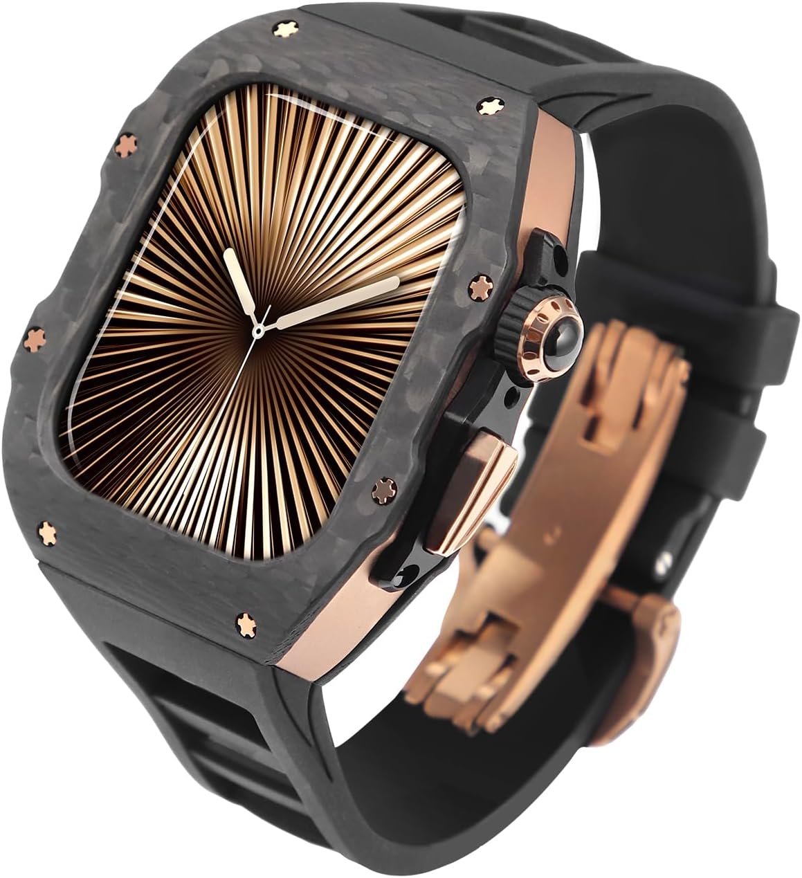 Luxury Carbon Fiber Case with FKM Band Compatible for Apple Watch 11/10 46mm, Rugged Military Protective Cover Heavy Duty Tactical Protection for Men iWatch