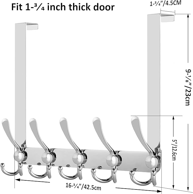 WEBI Over The Door Hooks,Triple Door Hooks for Hanging,Door Hanger,Over The Door Towel Rack,Door Coat Hanger,Door Coat Rack for Clothes,Towels,Behind Bathroom,Chromed