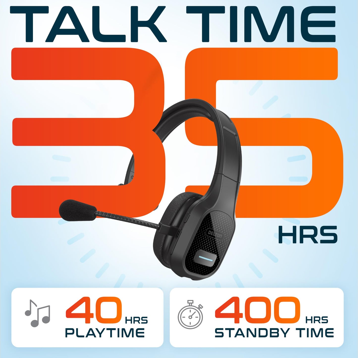 Delton Wireless Computer Headset, Trucker Bluetooth Headset With Noise Canceling Microphone, 35Hrs Talk Time, Wireless Headset F