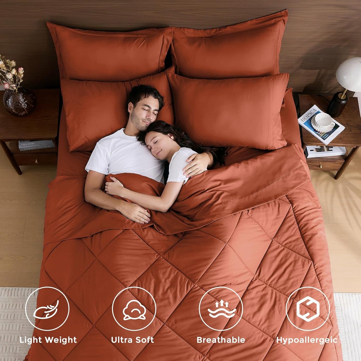 HEVUMYI Burnt Orange Twin-XL Comforter Set - 5-Piece All Season Bed in a Bag Twin-XL, Ultra Soft Bedding Set with Comforter, Flat Sheet, Fitted Sheet, Pillowcases, Pillow Shams
