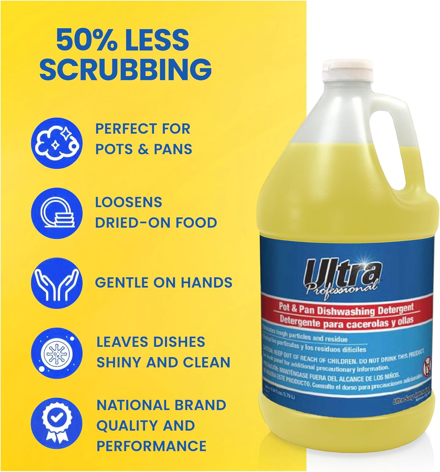 Ultra Professional ™ 4 Pack 1 Gallon Pots & Pan Dishwashing Detergent Dish Cleaning Liquid, Lemon Scent, Yellow - Powerful Grease Remover