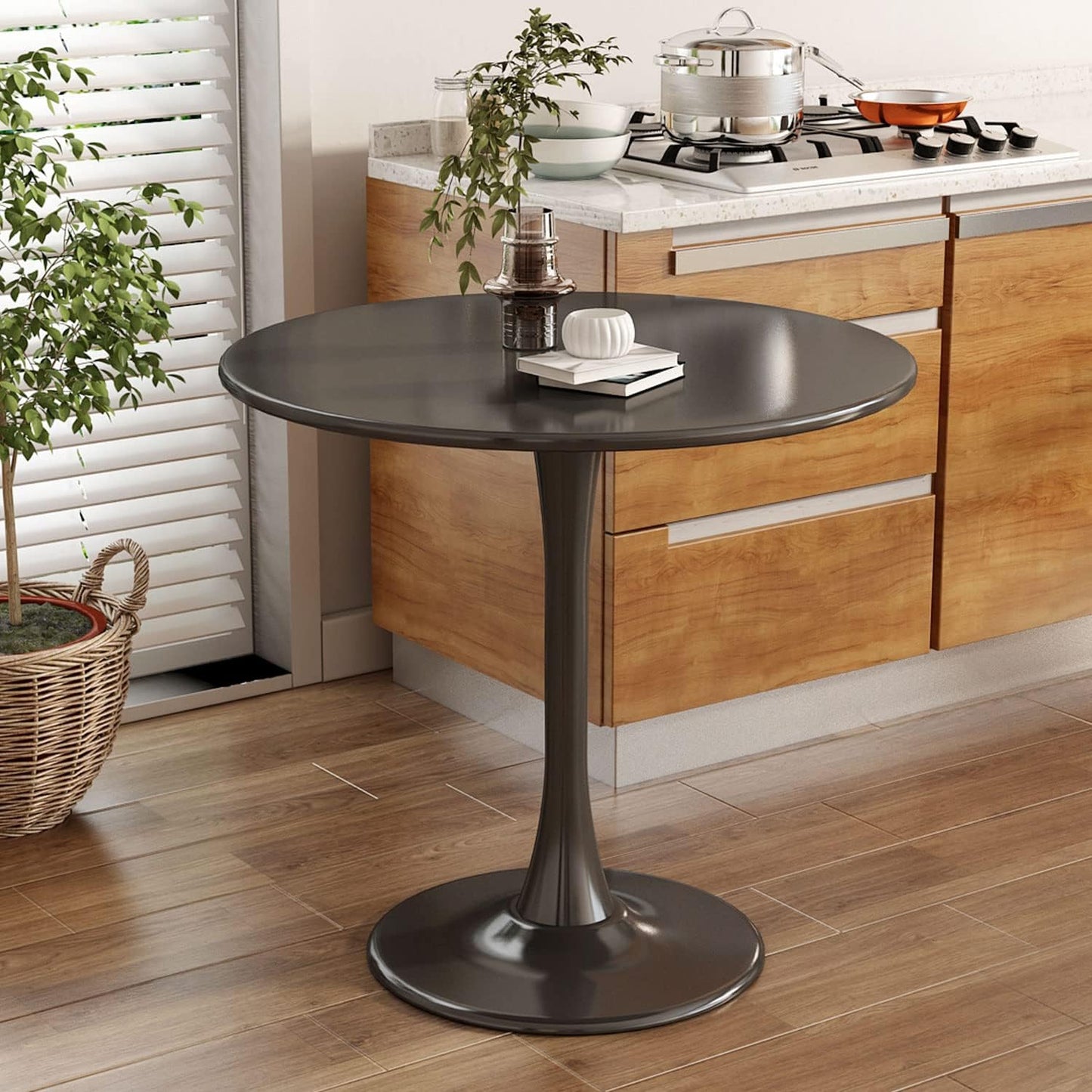 Black Round Table Modern Dining Table Tulip Round Kitchen Table Mid Century Coffee Table for Living Room, 31.5 inch