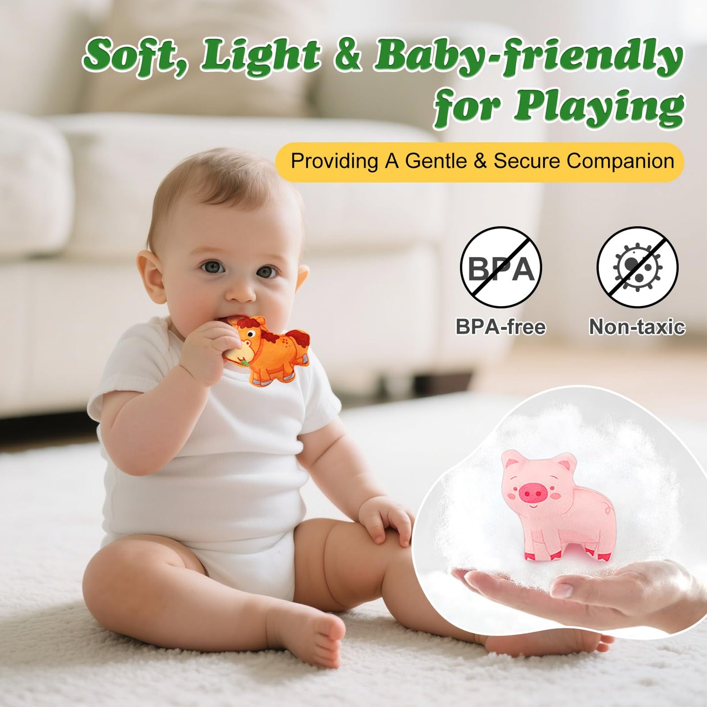 Baby Toys 6-12 Months Montessori Sensory Toy Barn with Stuffed Farm Animals, Rattle, Crinkle for Infants. Portable Learning Gift for 6 Month Old, 1-3 Year Old Toddlers, Christmas Stocking Stuffers