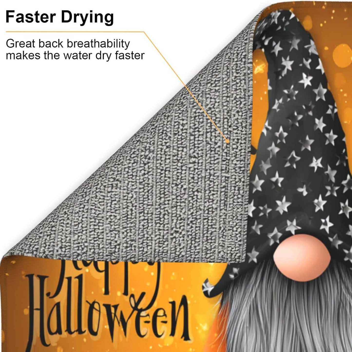 Dish Drying Mat Pumpkin Gnome Halloween Night for Kitchen Counter Absorbent 16x18 Inch Microfiber Dishes Plate Glass Dry Draining Pad Reversible Washable