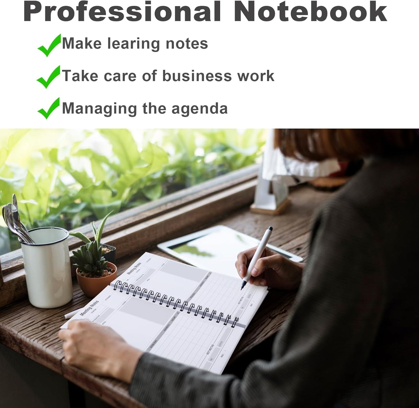 Meeting Notebooks for Work 8.5" X 11" - A4 Professional Work Notebook for Note Taking - Daily Planner with Notes Section,Business Notebooks for Work Organization,240 Pages