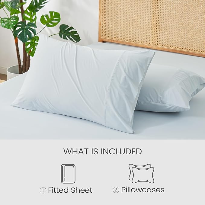 Cozy Bliss Premium Cooling Sheet Set Cali King Size, Q-Max>0.4, 3PCS No Flat Sheet with 2 Pillowcases, Breathable Fitted Sheet for Hot Sleepers & Night Sweats, Deep Pocket Up to 18 Inches, Cool Blue