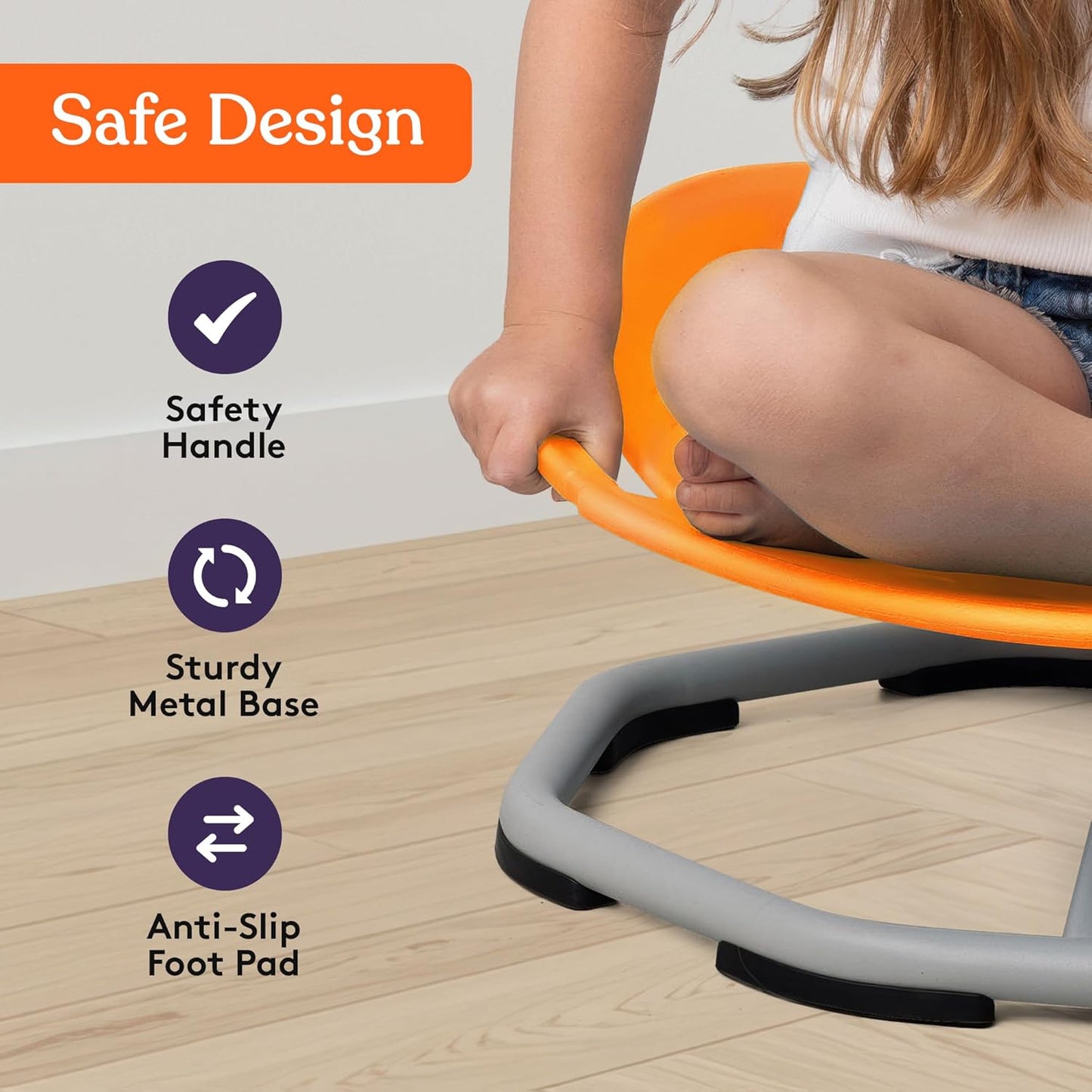 Special Supplies Spinning Chair for Kids- Versatile Kids Sit and Spin Sensory Chair for Training Body Coordination - Sensory Swivel Chair for Playroom, Bedroom, or Nursery (Orange)