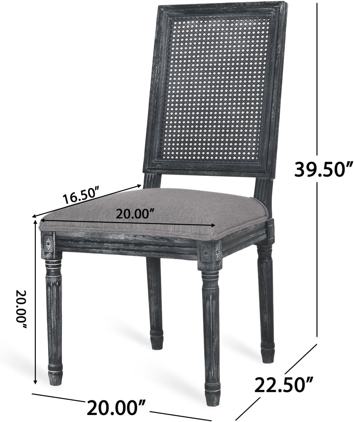 Merax Upholstered Solid Wood Dining Chairs Set of 2, French Country Style Accent Side Seating Furniture for Kitchen, Living Room, Wicker Back, Grey