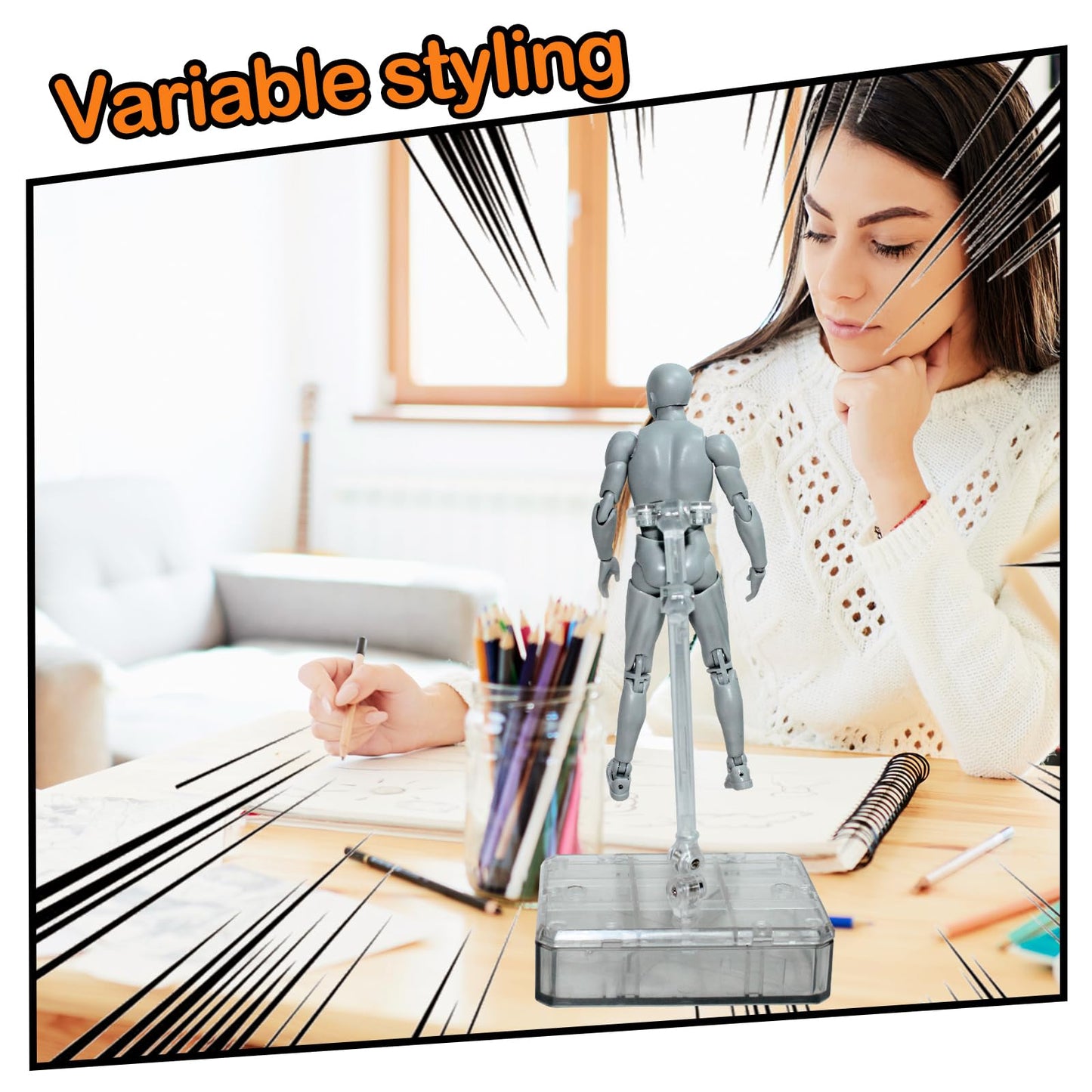 AXITWXIT Body Kun Artist Manikin Male Figure Drawing Supplies and Tools, Mannequin for Artists Drawing Figures Model for Sketching, Painting, 5.5" Grey with Stand