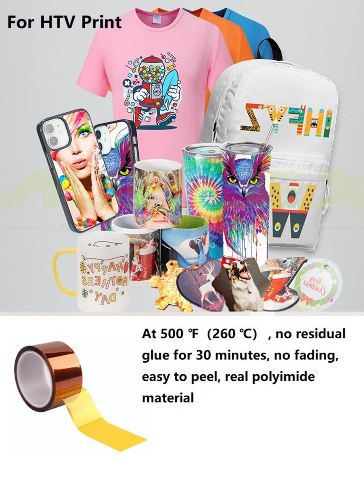 1 Rolls 4 Inch 100mm X 33m 108ft 3D Polyimide Heat Tape,Heat Resistant Tape,Heat Transfer ,Thermal ,Sublimation ,Heat Vinyl Press No Residue,High Temperature Tape,Electronics,Soldering,Circuit Board
