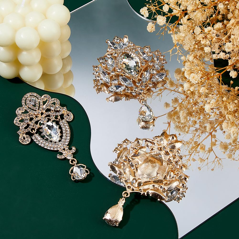 SUPERFINDINGS 4Pcs 2 Styles Alloy Rhinestone Brooches Rhinestone Teardrop Flower Brooch Pin Vintage Rhinestones Brooch Pin for Women DIY Bridal Wedding Bouquet Kit