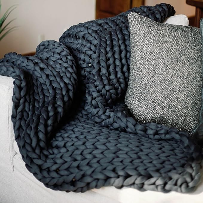 Nuzzie Chunky Knit Weighted Blanket - Breathable, Cooling, Hand Made Knit Throw Blanket for Sleep - Machine Washable, Stylish Design (Charcoal, Full | 16lbs | 48"x72")
