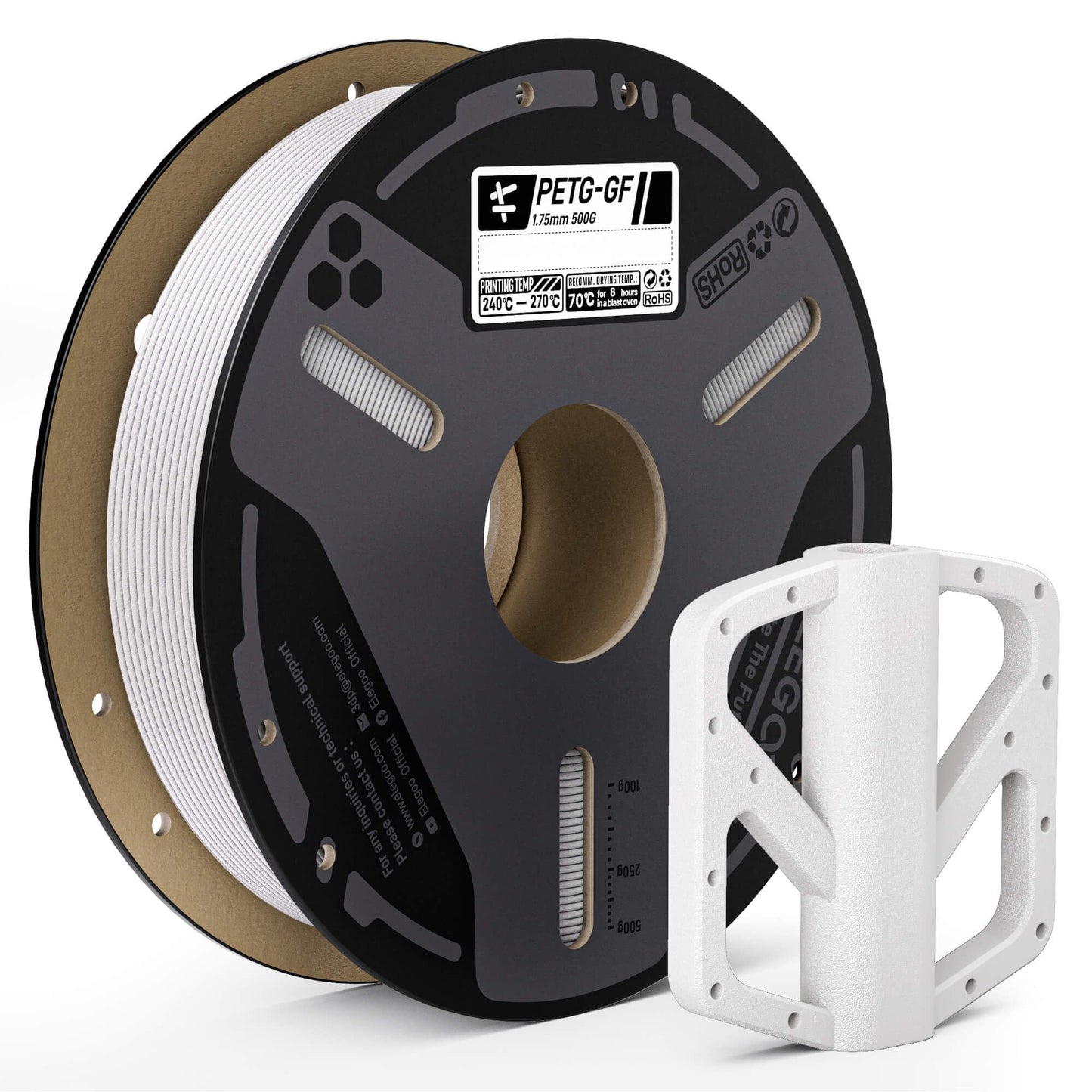 ELEGOO Glass Fiber PETG Filament 1.75mm White 0.5KG, PETG-GF 3D Printing Filament High Stiffness, Electrical Insulation and Weat