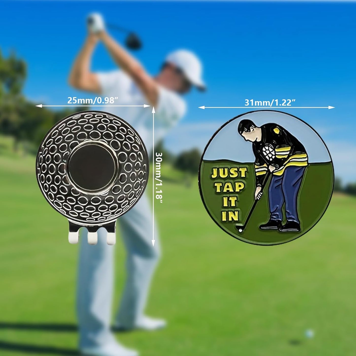 Golf Ball Marker with Magnetic Hat Clip, 3 Pack Happy-Gilmore Golf Ball Markers, Personalized Golf Accessories for Hats, Gloves, Bags, Perfect for Golf Rounds, Practice, Gifts for Golf Fans