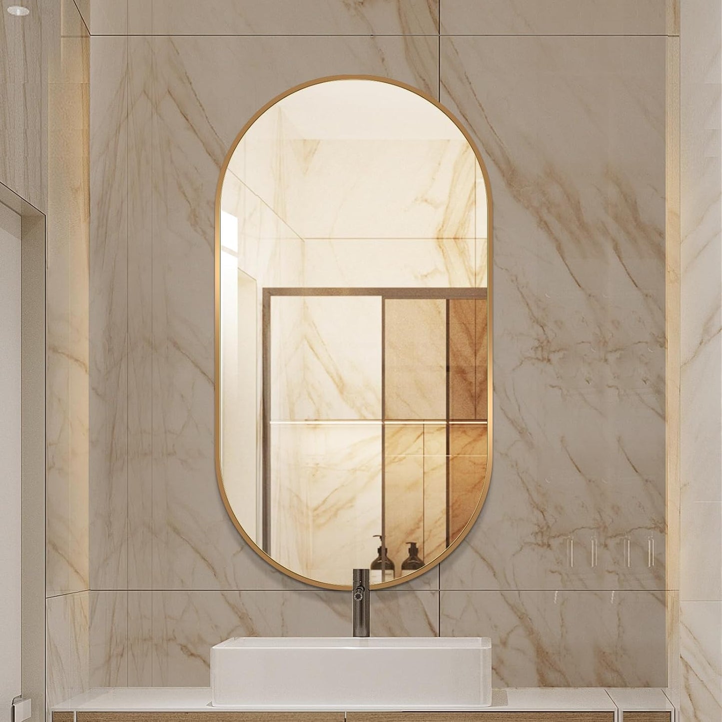 LAIYA 36x22inch Oval Wall Bathroom Mirror with Golden Aluminum Frame,Wall Mounted Oval Vanity Mirrors， Explosion-Proof Glass, Waterproof Design, Easy Installation，Horizontally/Vertically