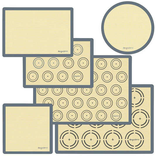 Silicone Baking Mat Set of 6, Non-Stick & Easy Clean Food Grade Reusable Baking Mat, Silicon Baking Mats Oven Liner Sheet, Round & Square Cake Mat, Pastry Board Rolling Dough Mats for Macaron Cookie