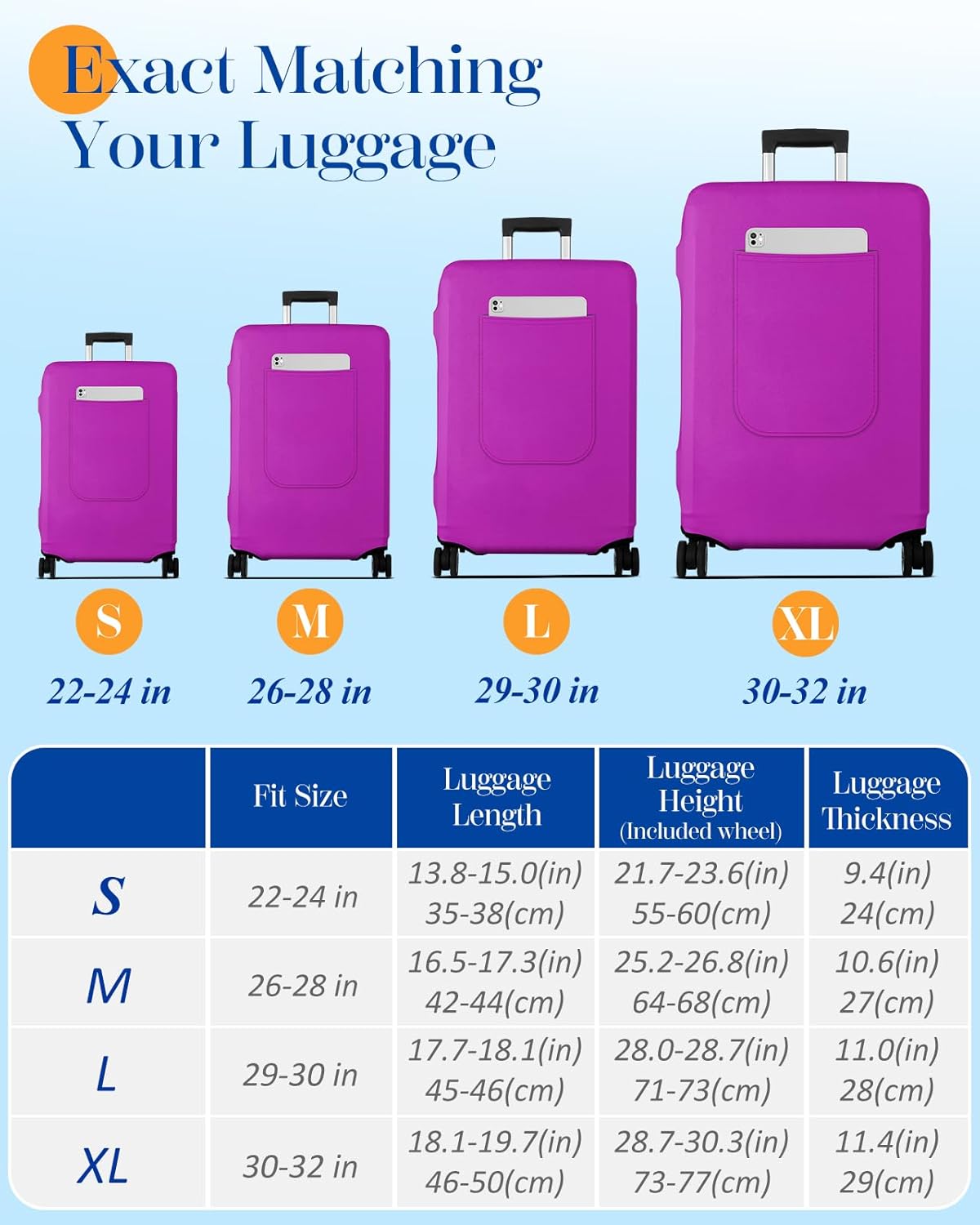 Slohif Luggage Cover for Suitcase Tsa Approved Protector - Luggage Sleeve Suit Case Cover Travel Stretch Large Baggage Case Protective Washable Fit 30-32 Inch Purple
