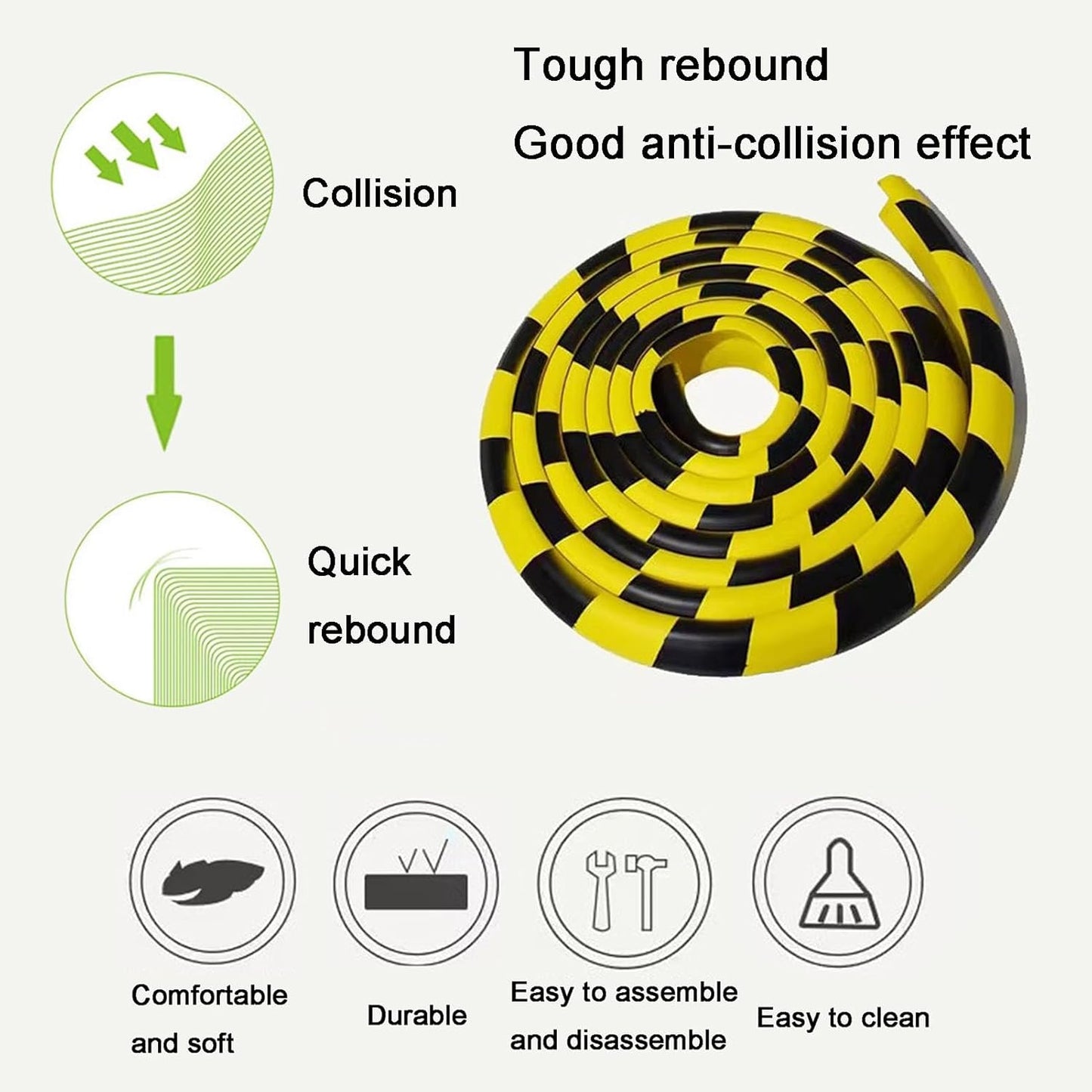 Wall Edge Corner Guards, 196.9in/5m Yellow Black Safety Bumpers, Self-Adhesive Foam Protector Padding, Protective Barriers for Installation On Furniture