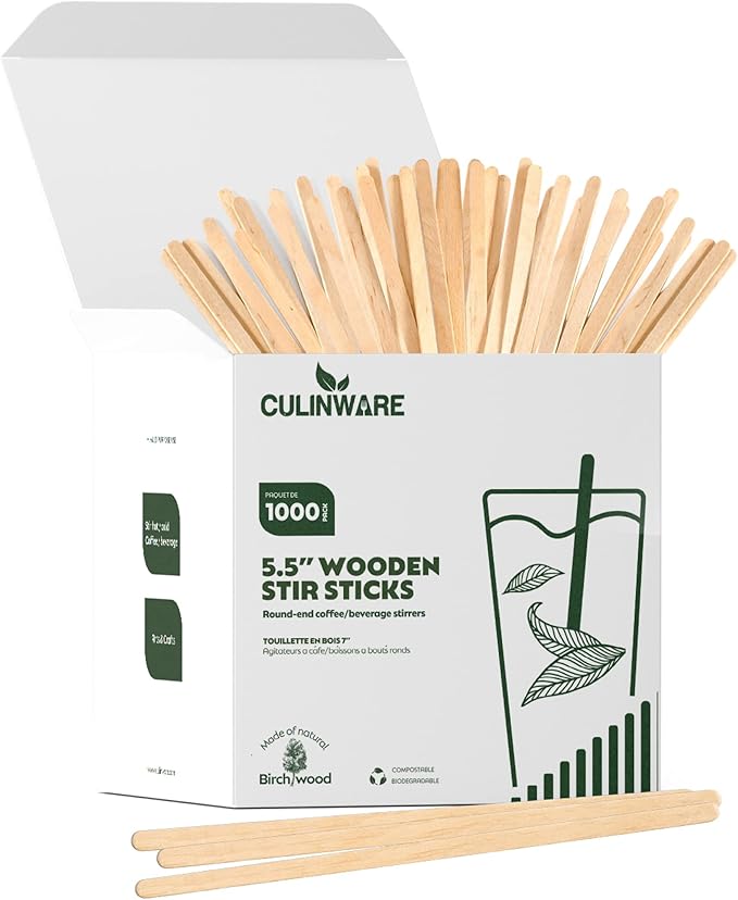 CulinWare Birch Wood Coffee/Beverage Stirrers Eco-Friendly Great For Your Coffee Nook. (1000, 5.5")