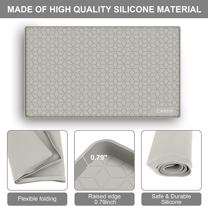 Under Sink Mat, 34" x 22" Waterproof Silicone Under Sink Tray for Kitchen & Laundry Cabinets, Kitchen Cabinet Shelf Protector, Up to 3.3 Gallons Liquid, Fits 36 inch Standard Cabinet(Grey)