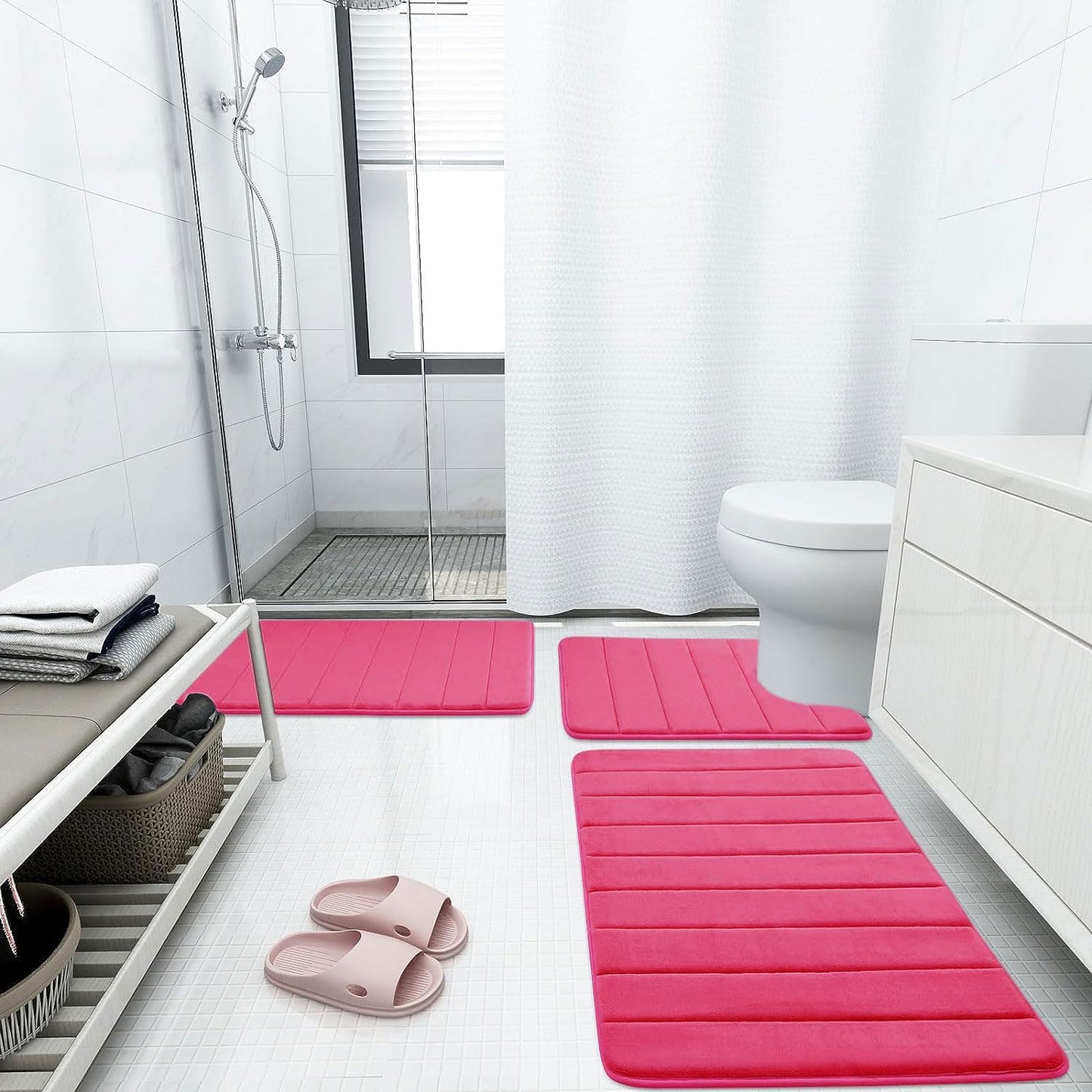 Buganda Memory Foam Bath Mat, 30" x 20", Ultra Soft and Non-Slip Bathroom Rugs, Water Absorbent and Machine Washable Bath Rug for Bathroom, Shower, and Tub, Deep Pink