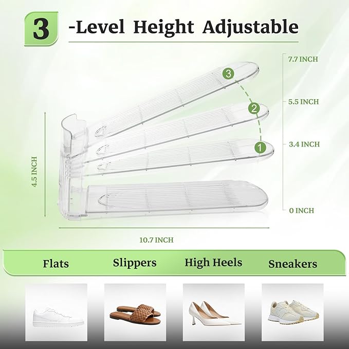 Shoe Slots Organizer, Clear Shoe Stacker for Closet Adjustable Shoe Rack Storage Space Saver,Shoes Display Shelf Shoe Holder for Organization,10 Pack