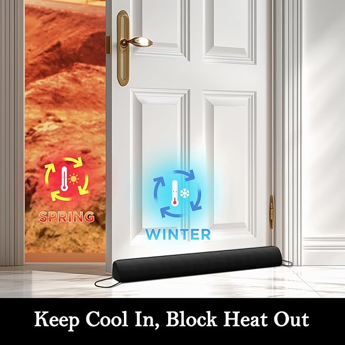 Sunolga Door Draft Stopper Blocks Hot and Cold Air with Removable Washable Cover for Bottom of Door, All-Season Seal for Noise, Light, Dust, Door Sweep for Gaps Up to 3", Home Essentials, 42", Black