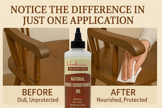 Verdana Natural Wood Conditioner Oil – 8 Fl Oz – Plant-Based, Odorless Furniture Conditioner for Wood Tables, Cabinets, Dressers & Antiques – Nourish, Polish & Protect – Non-Toxic Conditioning Oil